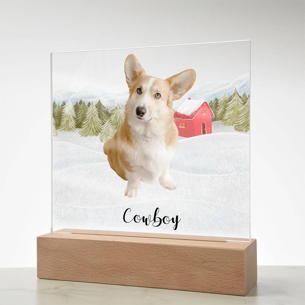 Pet Personalized Holiday Photo Upload Acrylic Plaque with Lighted LED Wooden Base - Mallard Moon Gift Shop