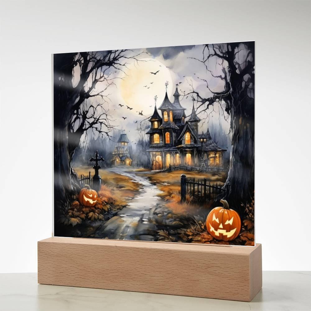 All Hallow's Haunt: Spooky Mansion Display Acrylic Plaque - Mallard Moon Gift Shop