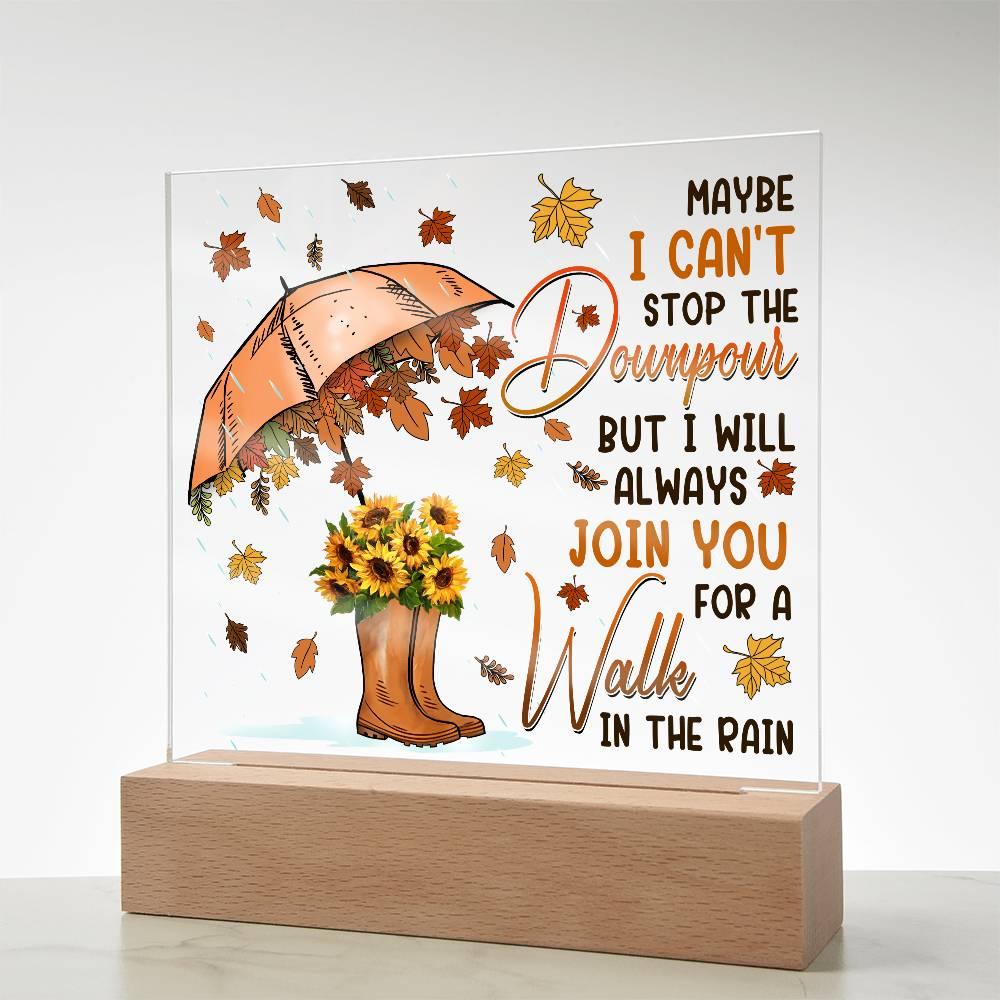 Best Friend Join You for a Walk in the Rain Acrylic Square Plaque with LED Wood Base - Mallard Moon Gift Shop