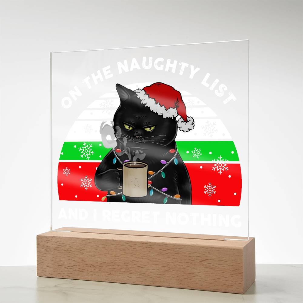 Christmas Santa's Naughty List Acrylic Square Plaque with LED Wooden Base - Mallard Moon Gift Shop