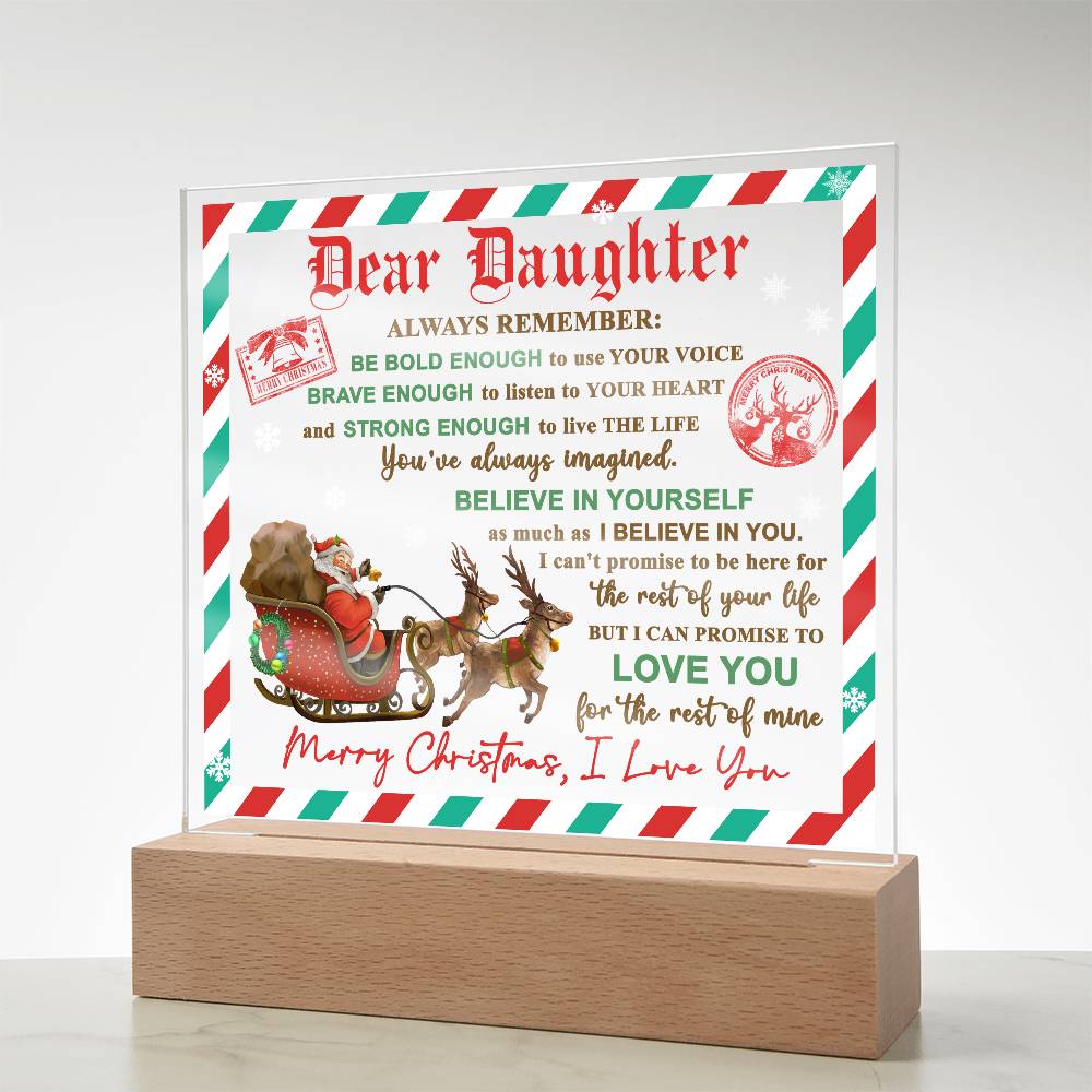 Daughter - Use Your Voice Christmas Acrylic Square Plaque with LED Wooden Base - Mallard Moon Gift Shop