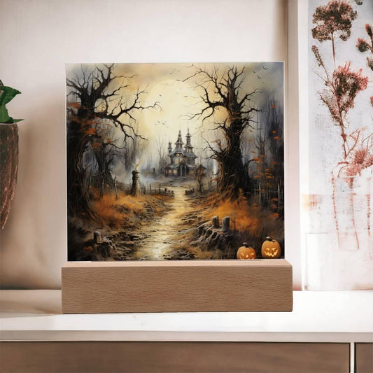 Witching Manor: Halloween's Spooktacular Acrylic Plaque - Mallard Moon Gift Shop
