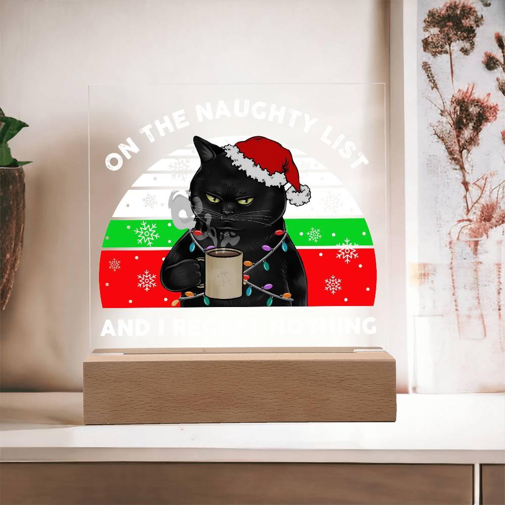 Christmas Santa's Naughty List Acrylic Square Plaque with LED Wooden Base - Mallard Moon Gift Shop