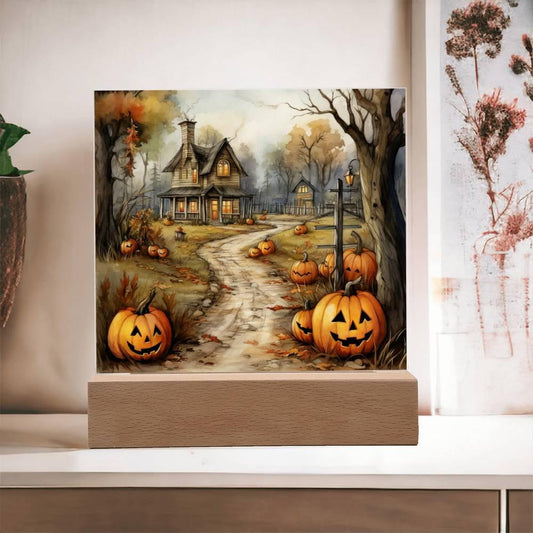 Creepy Halloween Mansion Acrylic Art - Mallard Moon Gift Shop
