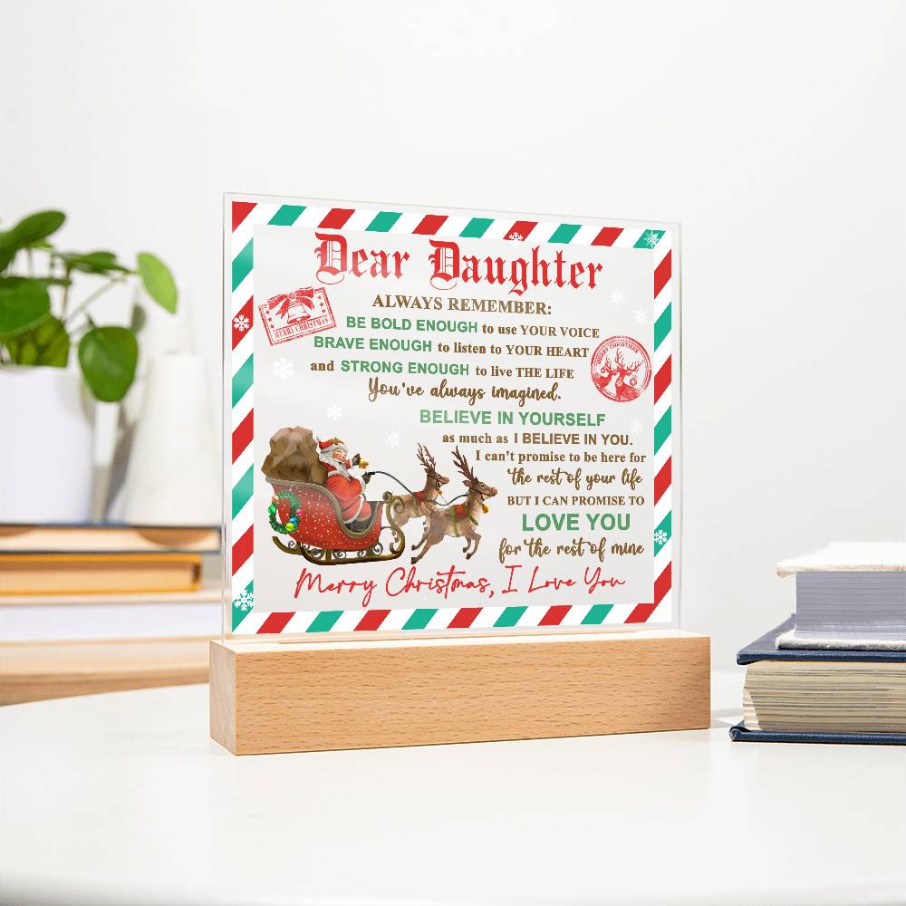 Daughter - Use Your Voice Christmas Acrylic Square Plaque with LED Wooden Base - Mallard Moon Gift Shop