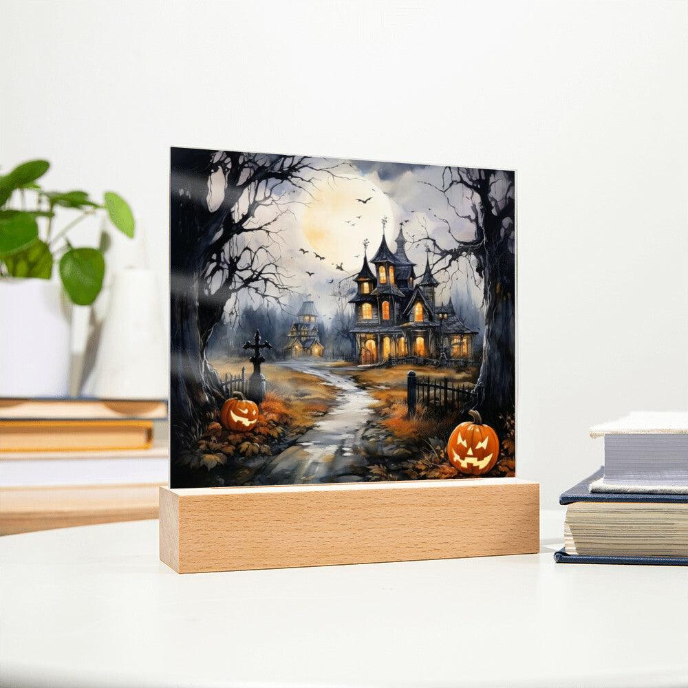 All Hallow's Haunt: Spooky Mansion Display Acrylic Plaque - Mallard Moon Gift Shop