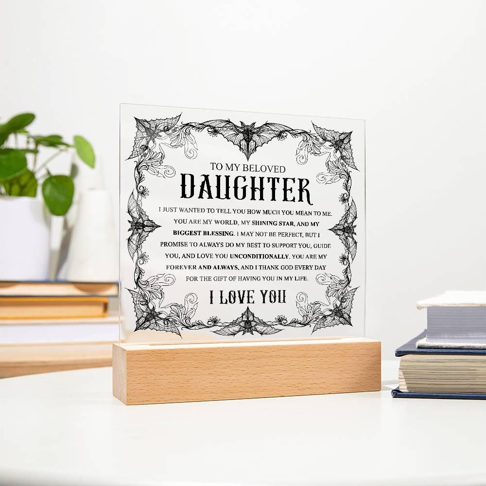 Daughter - Biggest Blessing Halloween Acrylic Square Plaque with LED Wooden Base - Mallard Moon Gift Shop