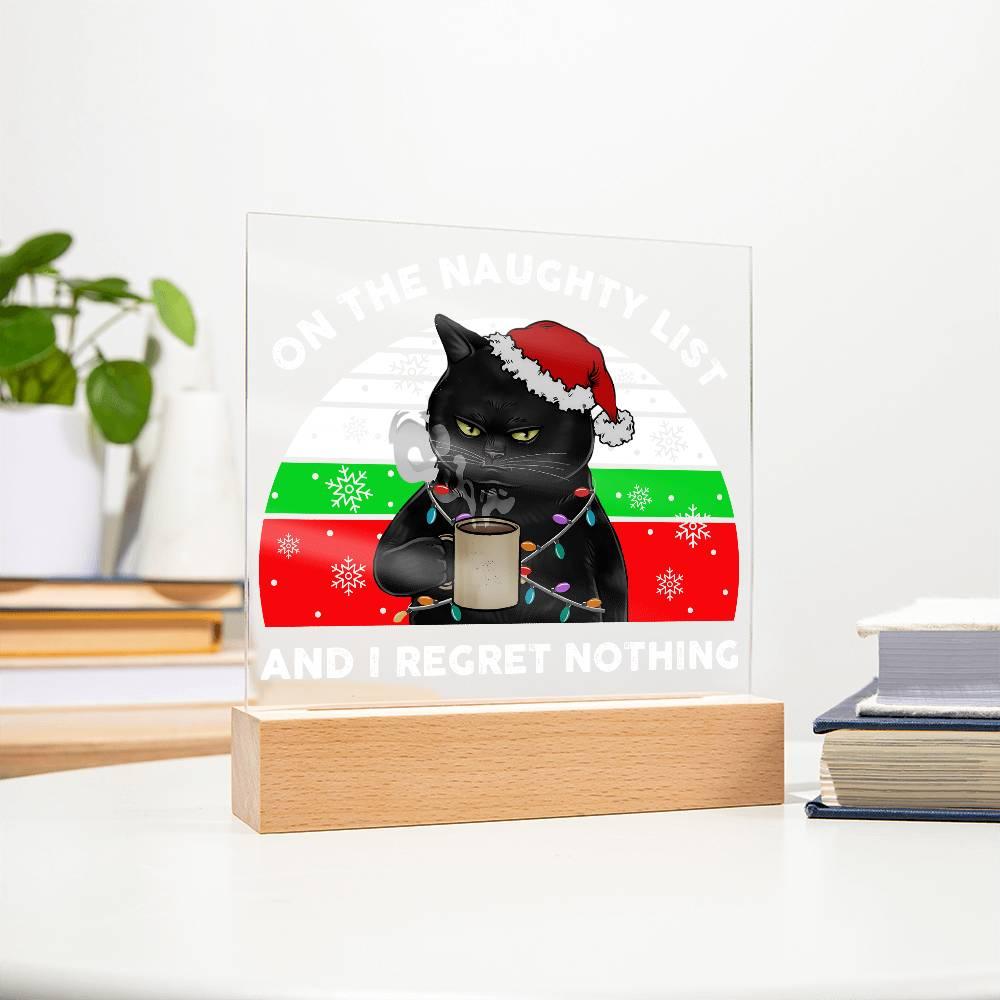 Christmas Santa's Naughty List Acrylic Square Plaque with LED Wooden Base - Mallard Moon Gift Shop