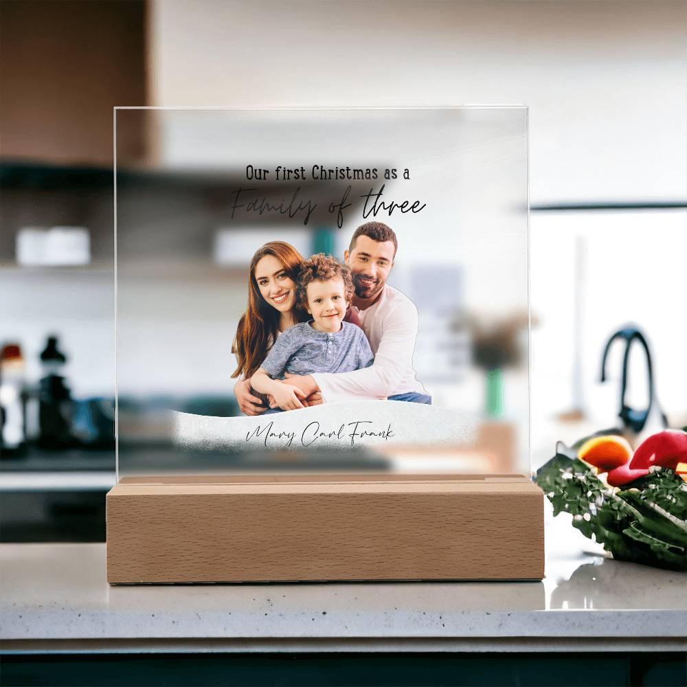 Family Personalized Photo Image Acrylic Plaque with Lighted LED Wooden Base - Mallard Moon Gift Shop