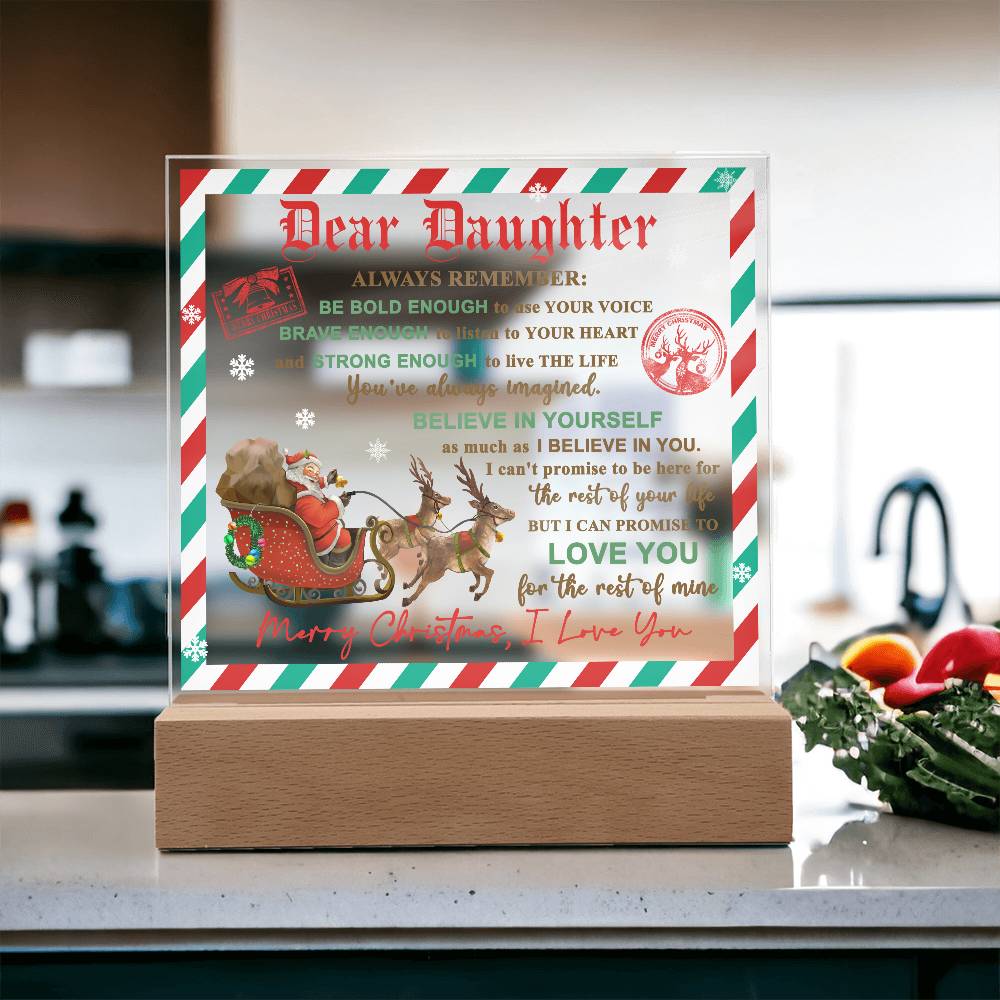 Daughter - Use Your Voice Christmas Acrylic Square Plaque with LED Wooden Base - Mallard Moon Gift Shop