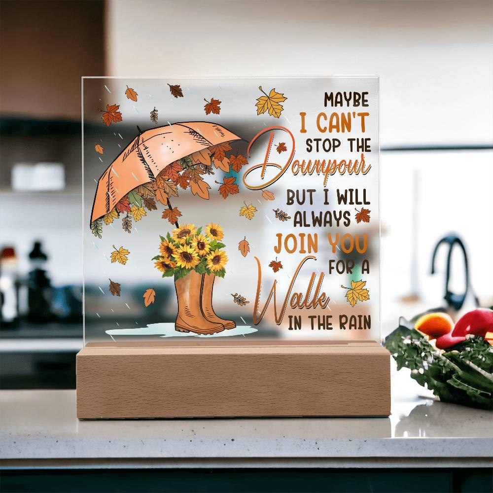 Best Friend Join You for a Walk in the Rain Acrylic Square Plaque with LED Wood Base - Mallard Moon Gift Shop