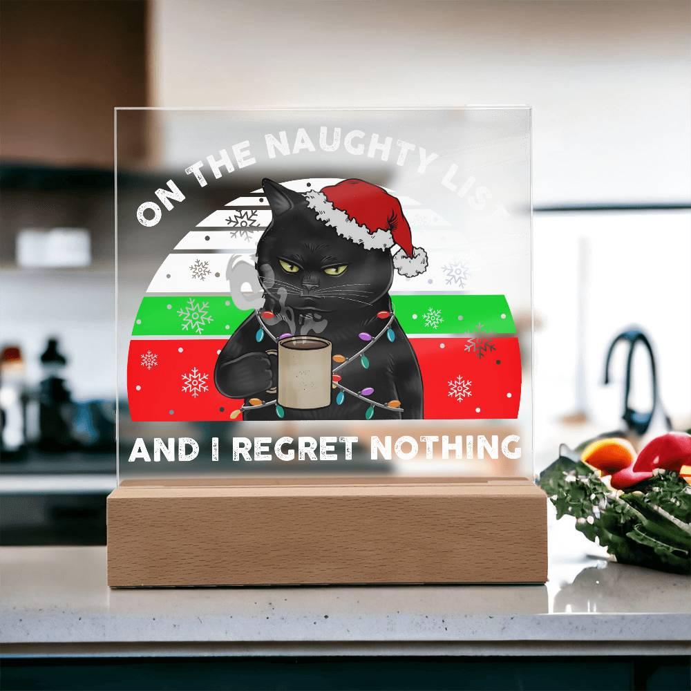 Christmas Santa's Naughty List Acrylic Square Plaque with LED Wooden Base - Mallard Moon Gift Shop