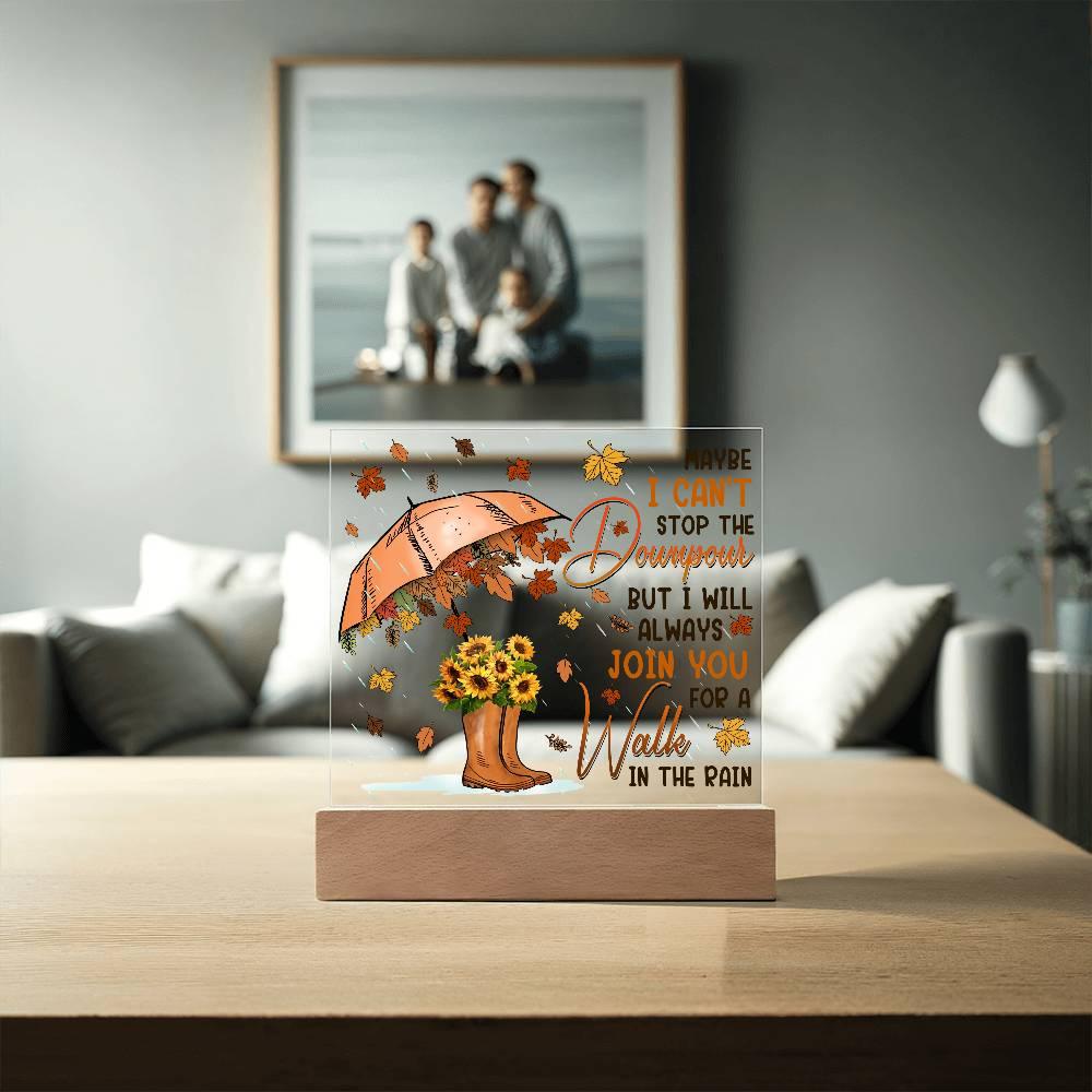 Best Friend Join You for a Walk in the Rain Acrylic Square Plaque with LED Wood Base - Mallard Moon Gift Shop