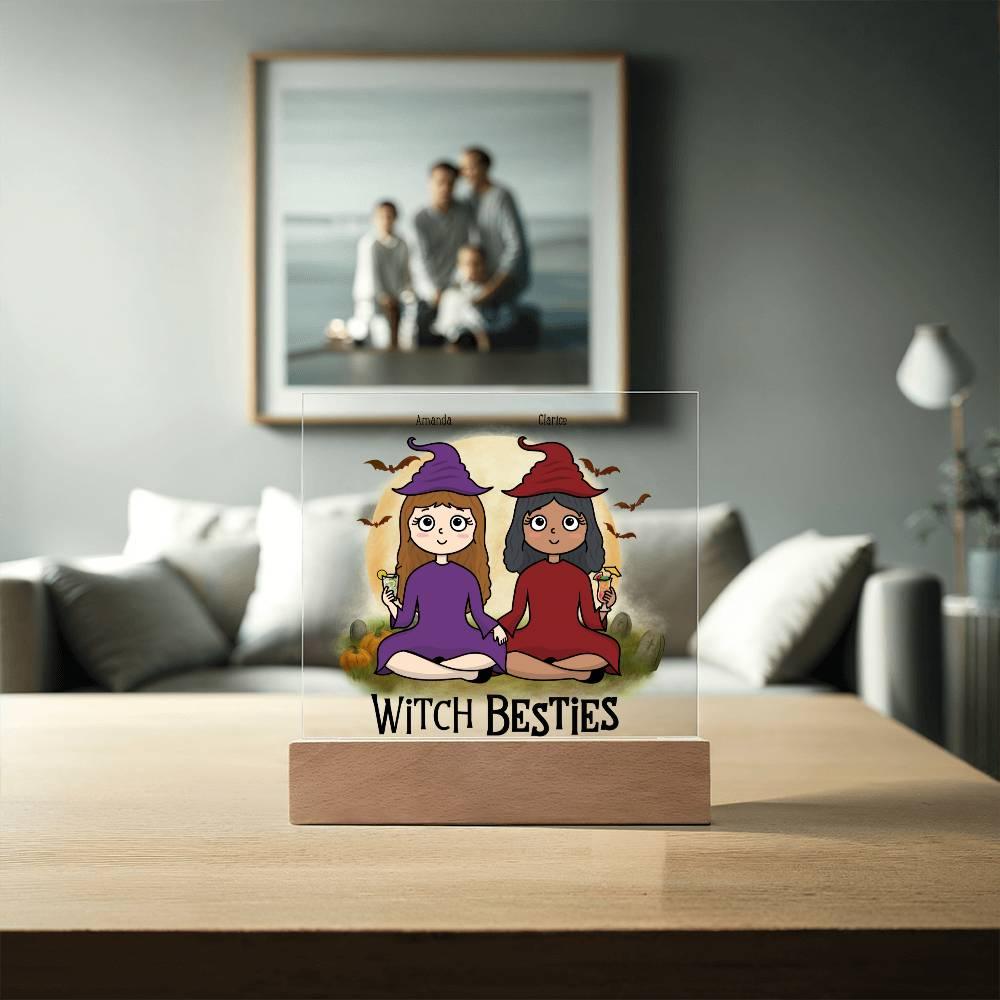 Witch Besties Personalized Best Friends Halloween Acrylic Plaque - Mallard Moon Gift Shop