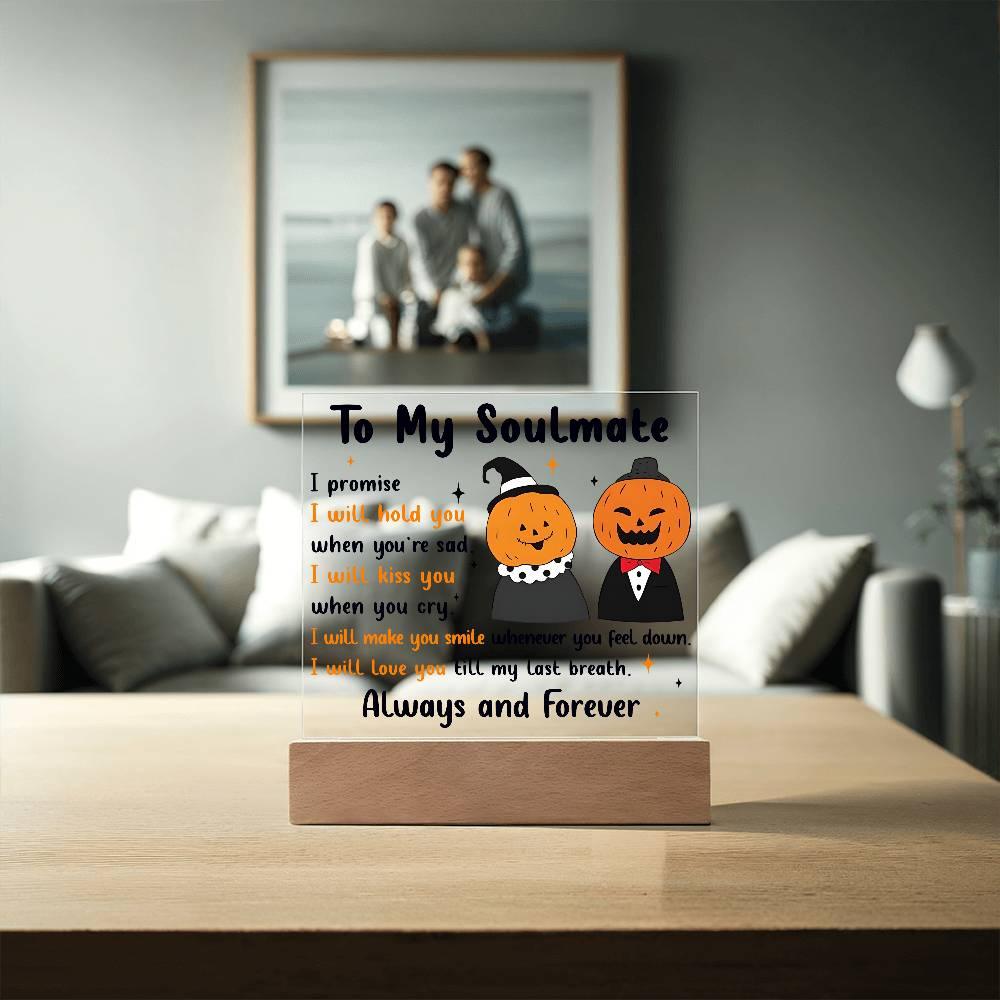 Soulmate - Love You Til My Last Breath Halloween Pumpkin with LED Lighted Wooden Base - Mallard Moon Gift Shop