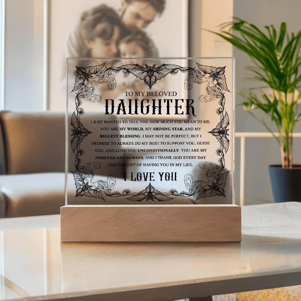 Daughter - Biggest Blessing Halloween Acrylic Square Plaque with LED Wooden Base - Mallard Moon Gift Shop