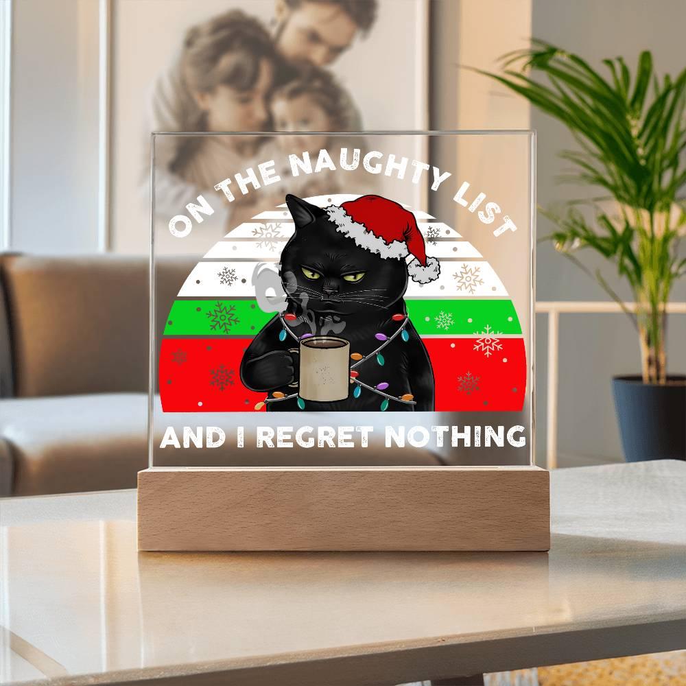 Christmas Santa's Naughty List Acrylic Square Plaque with LED Wooden Base - Mallard Moon Gift Shop