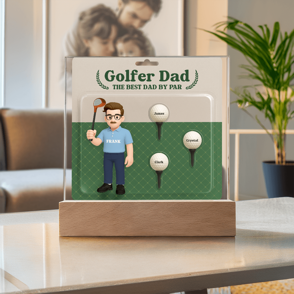 Golfer Dad Personalized Gift Plaque – Custom Golf Balls with Kids' Names – “The Best Dad by Par” Father's Day Gift from Children - Mallard Moon Gift Shop
