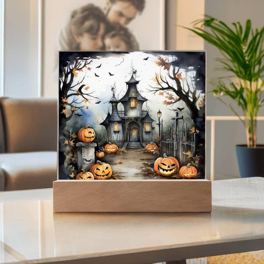 Midnight Mansion: Spooky Acrylic Plaque Decor for Halloween Ghouls - Mallard Moon Gift Shop