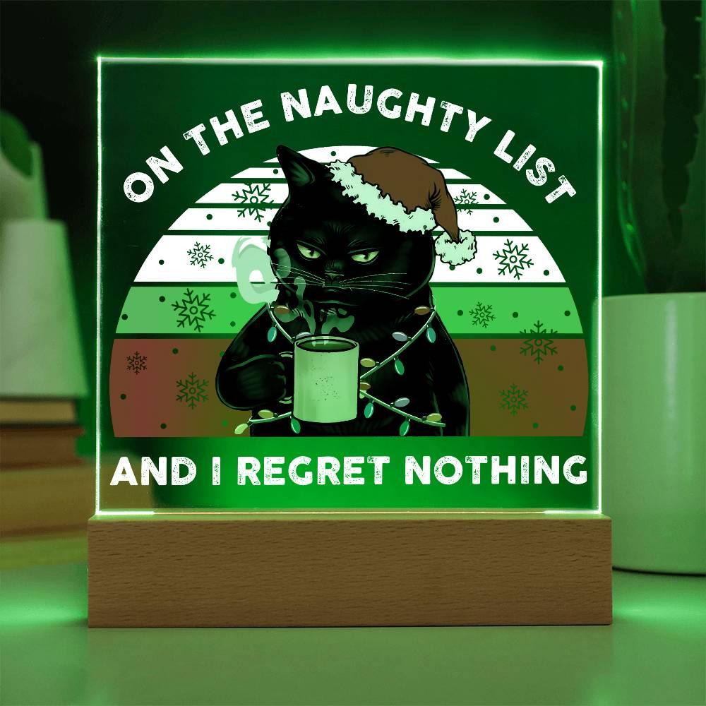 Christmas Santa's Naughty List Acrylic Square Plaque with LED Wooden Base - Mallard Moon Gift Shop