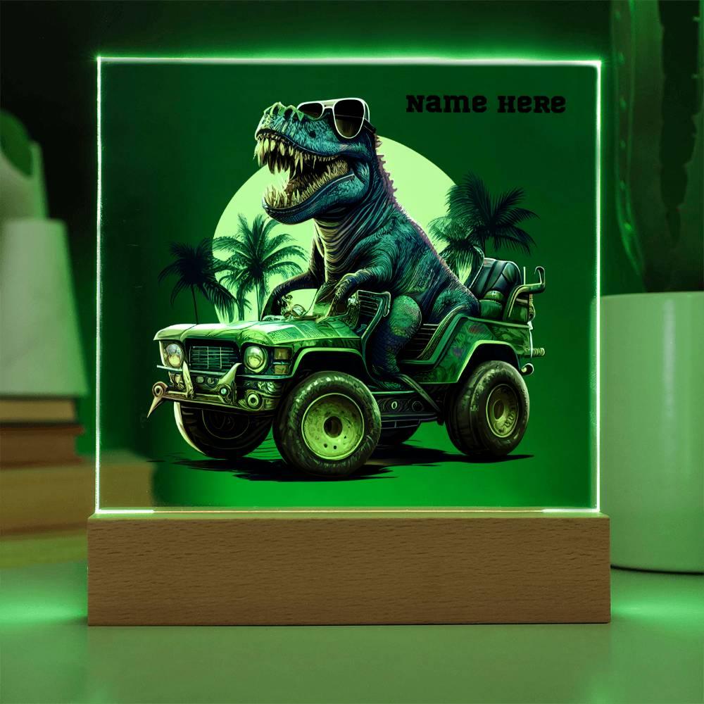 Dinosaur Monster Truck Personalized Acrylic Plaque Nightlight - Mallard Moon Gift Shop