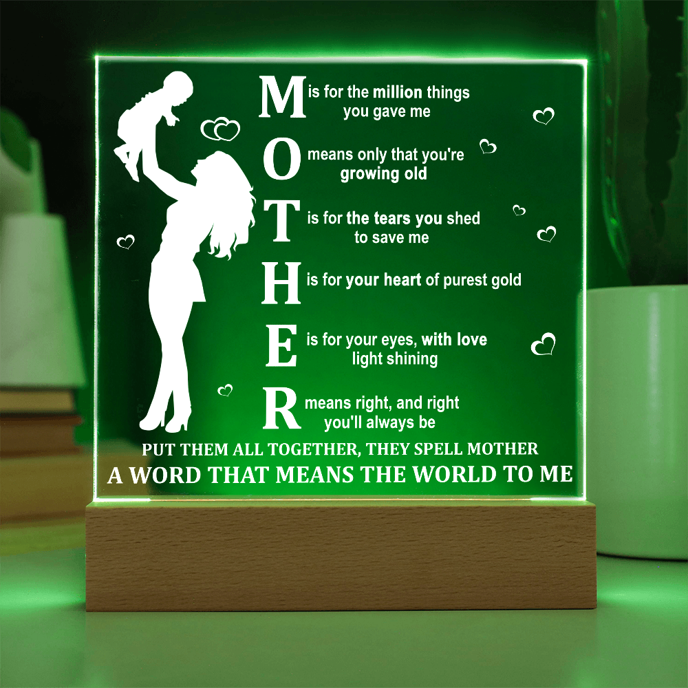 Mother Acrylic LED Plaque – A Word That Means the World to Me | Heartfelt Mother's Day Gift - Mallard Moon Gift Shop