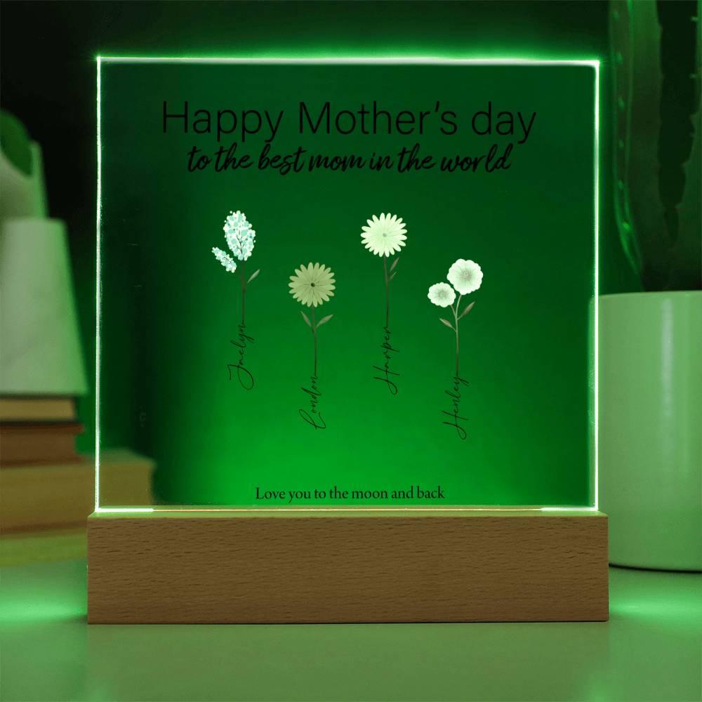 Mother Personalized Acrylic Plaque - Mom's Garden with Custom Message and Name Flowers - Mallard Moon Gift Shop