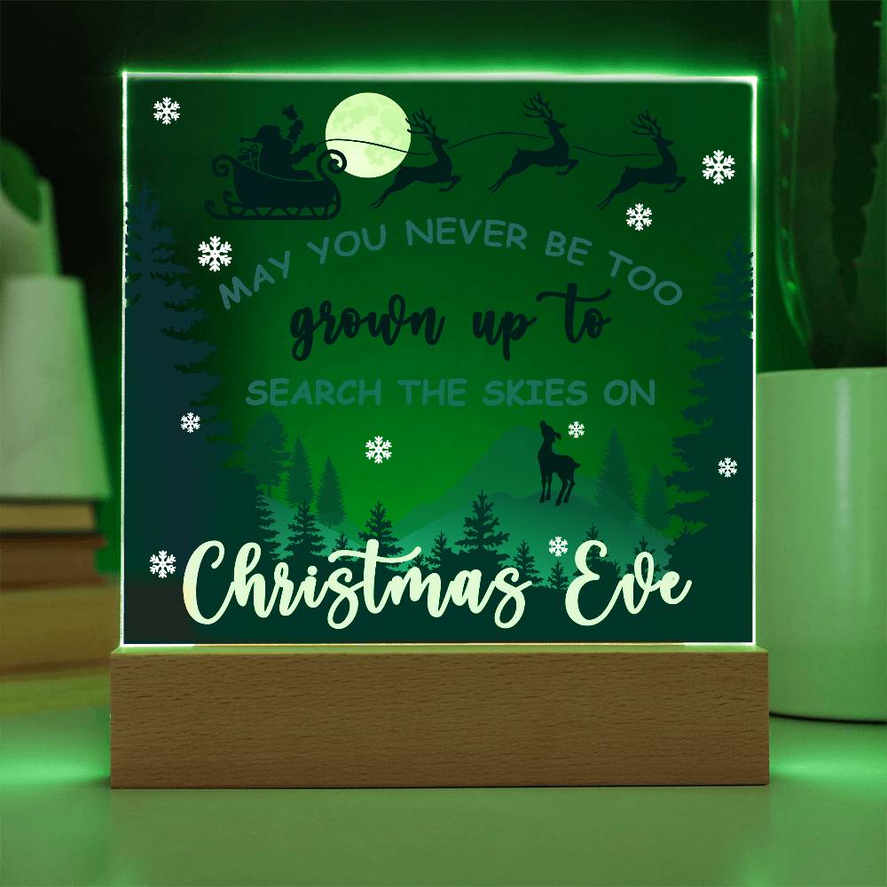 May You Never be too Old to Search the Skies on Christmas Eve Acrylic Plaque with Lighted LED Wooden Base - Mallard Moon Gift Shop