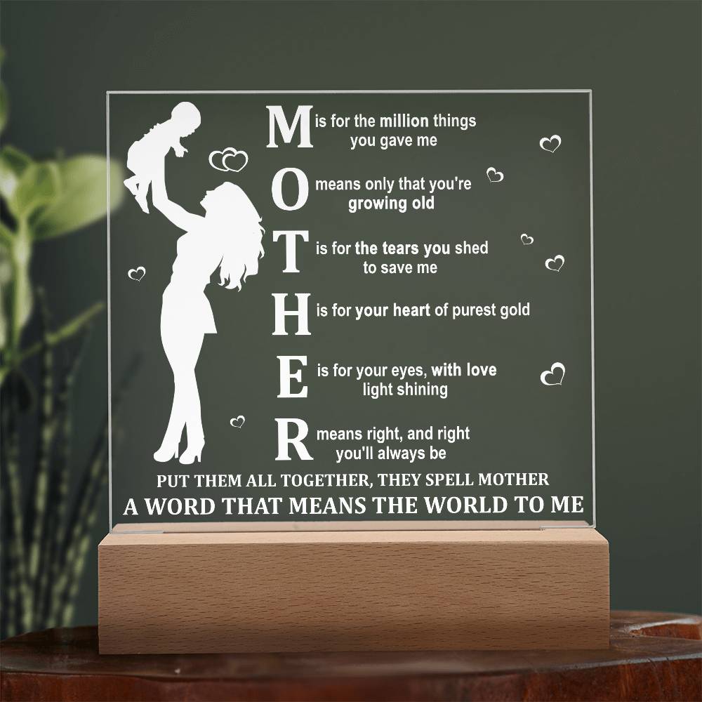 Mother Acrylic LED Plaque – A Word That Means the World to Me | Heartfelt Mother's Day Gift - Mallard Moon Gift Shop