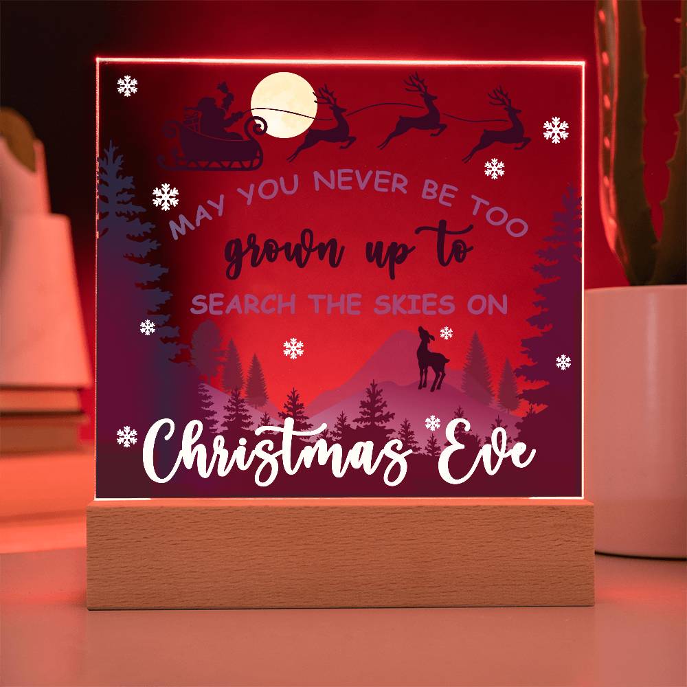 May You Never be too Old to Search the Skies on Christmas Eve Acrylic Plaque with Lighted LED Wooden Base - Mallard Moon Gift Shop