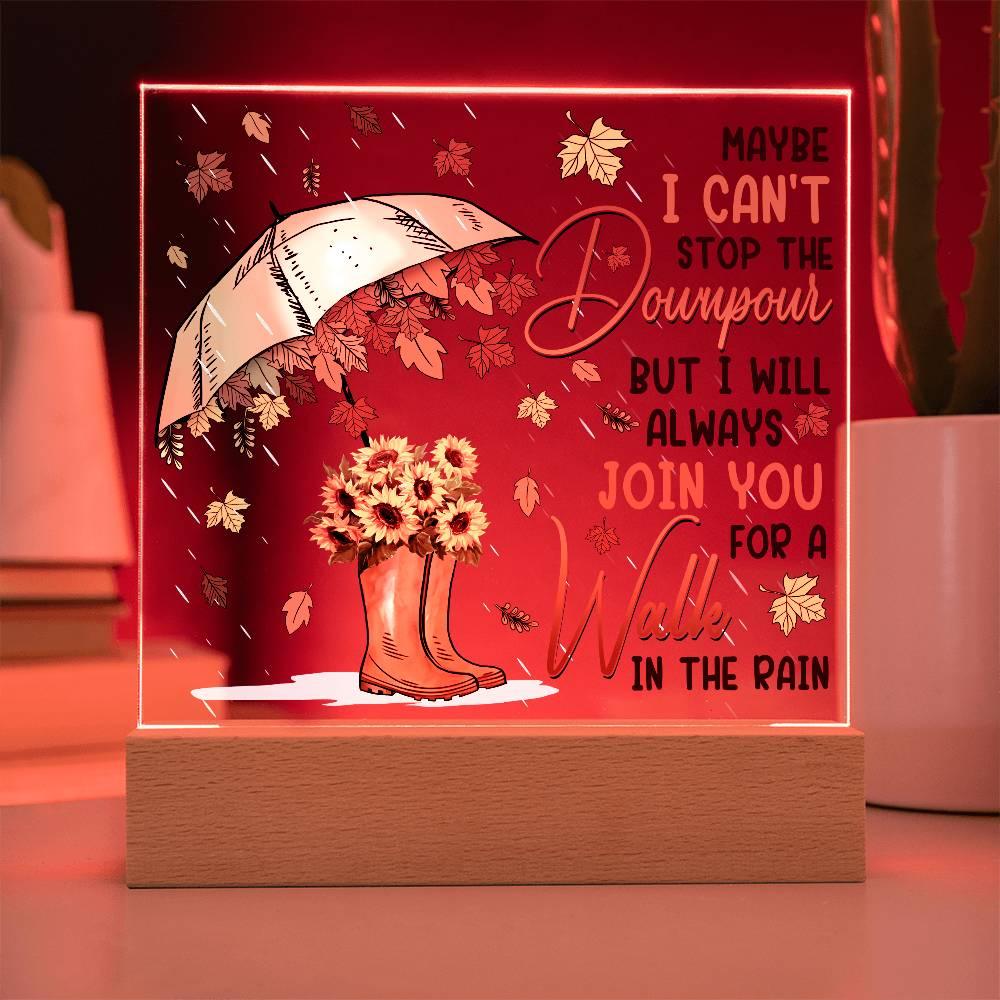 Best Friend Join You for a Walk in the Rain Acrylic Square Plaque with LED Wood Base - Mallard Moon Gift Shop