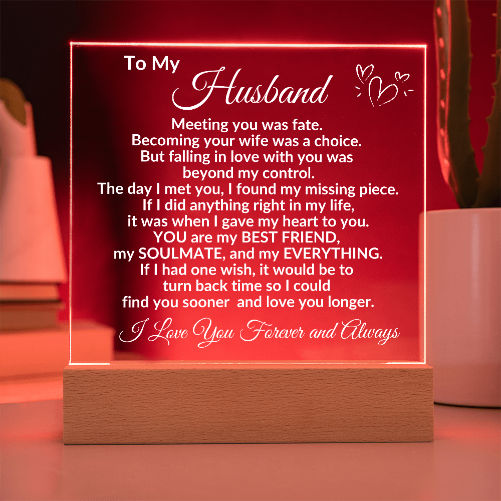 Personalized Acrylic Plaque for Husband – "To My Husband" Romantic Message – Custom Name Gift for Him from Wife – Sentimental Keepsake for Anniversary, Birthday, or Father's Day