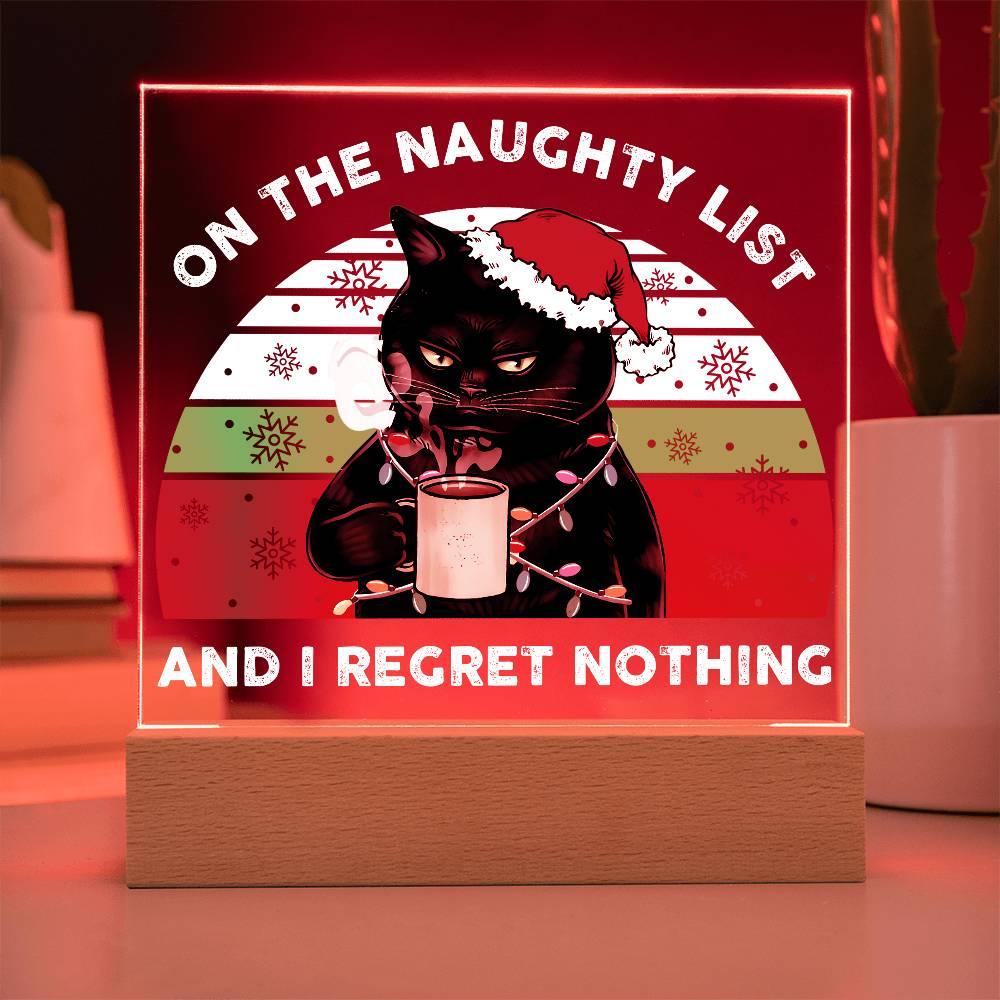 Christmas Santa's Naughty List Acrylic Square Plaque with LED Wooden Base - Mallard Moon Gift Shop