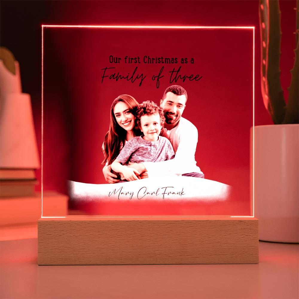 Family Personalized Photo Image Acrylic Plaque with Lighted LED Wooden Base - Mallard Moon Gift Shop