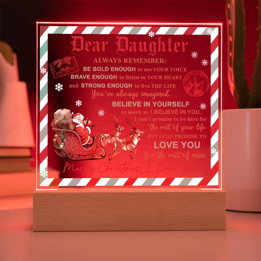 Daughter - Use Your Voice Christmas Acrylic Square Plaque with LED Wooden Base - Mallard Moon Gift Shop