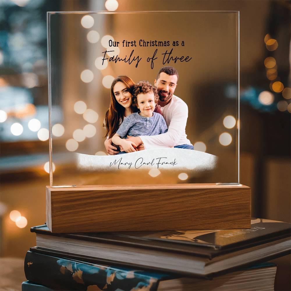 Family Personalized Photo Image Acrylic Plaque with Lighted LED Wooden Base - Mallard Moon Gift Shop