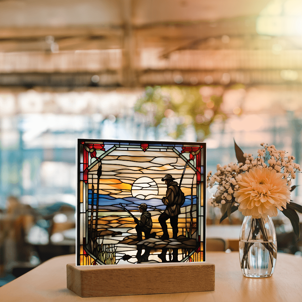 Father and Son Duck Hunting - Stained Glass Style LED Acrylic Plaque – A Meaningful Gift for Hunters and Outdoorsmen - Mallard Moon Gift Shop