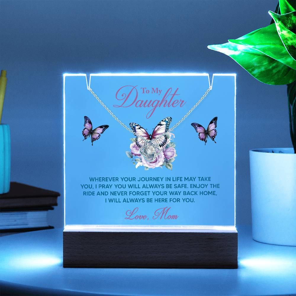 Daughter - I Pray You Will Always be Safe Keepsake Acrylic Plaque with Love Knot Necklace - Mallard Moon Gift Shop