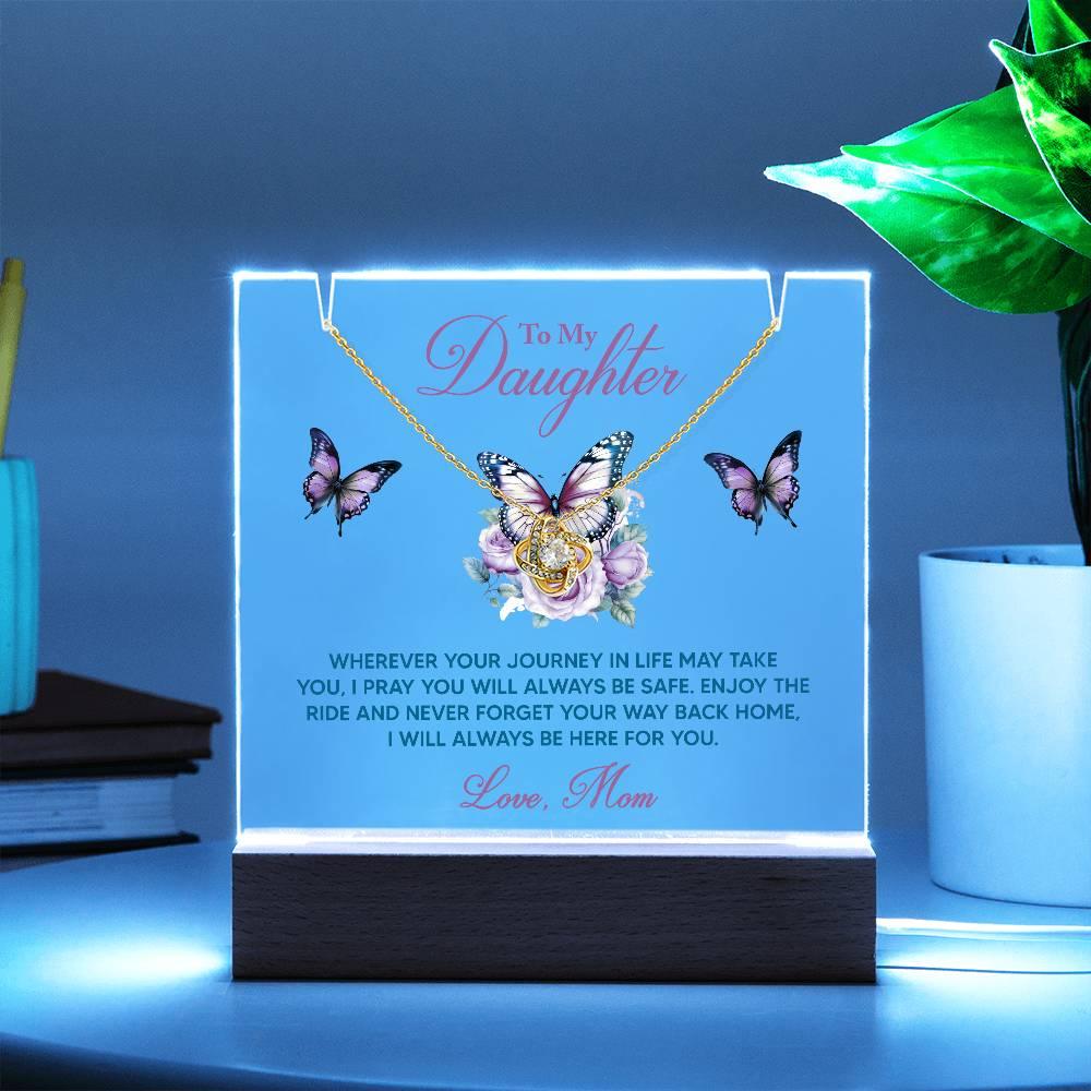 Daughter - I Pray You Will Always be Safe Keepsake Acrylic Plaque with Love Knot Necklace - Mallard Moon Gift Shop