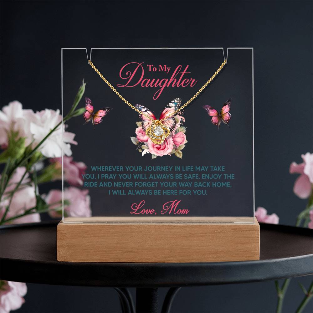 Daughter - I Pray You Will Always be Safe Keepsake Acrylic Plaque with Love Knot Necklace - Mallard Moon Gift Shop