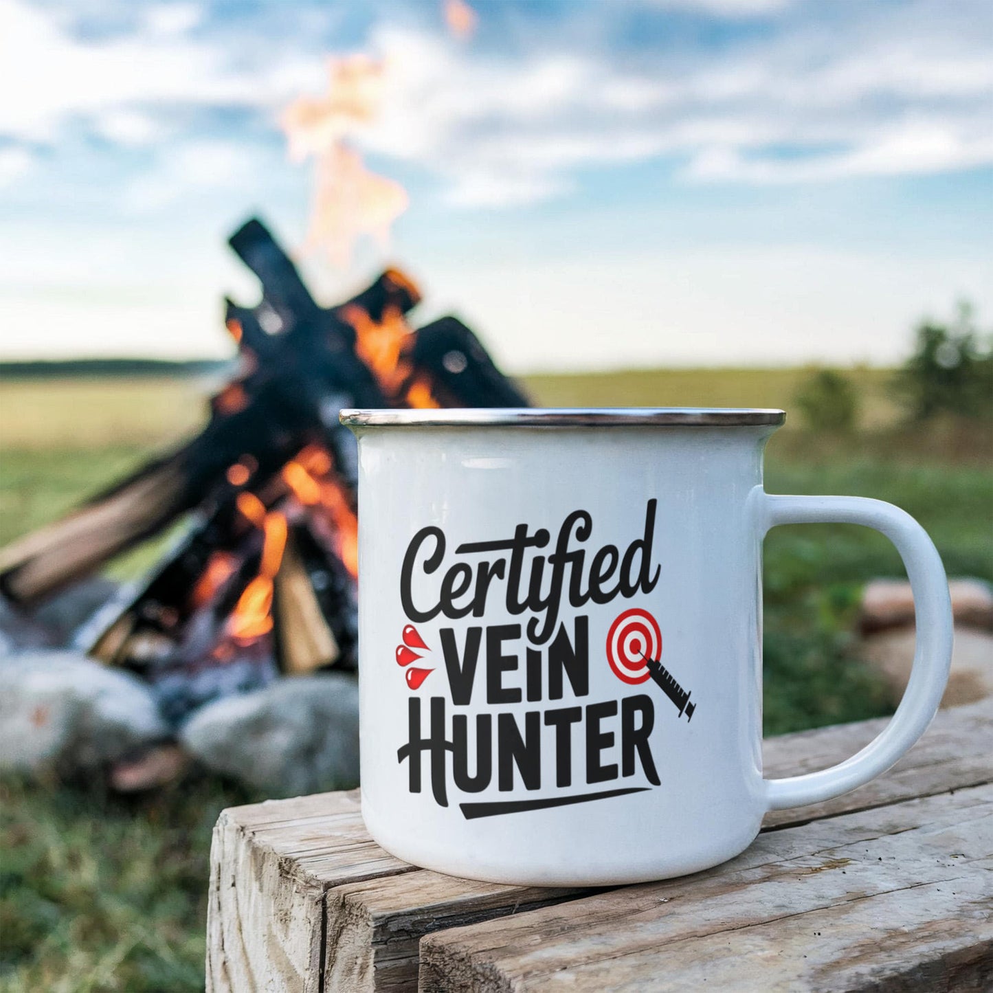Certified Vein Hunter Camping Mug – Funny Phlebotomist Gift for Lab Techs, Nurses & Healthcare Workers - Mallard Moon Gift Shop