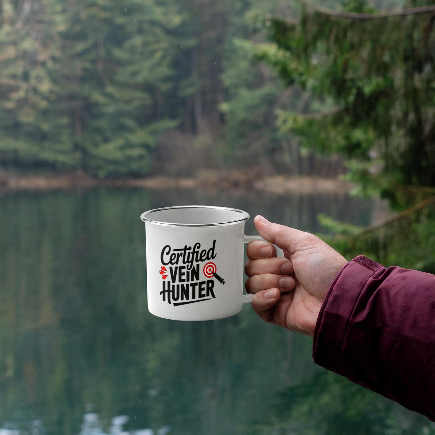 Certified Vein Hunter Camping Mug – Funny Phlebotomist Gift for Lab Techs, Nurses & Healthcare Workers - Mallard Moon Gift Shop