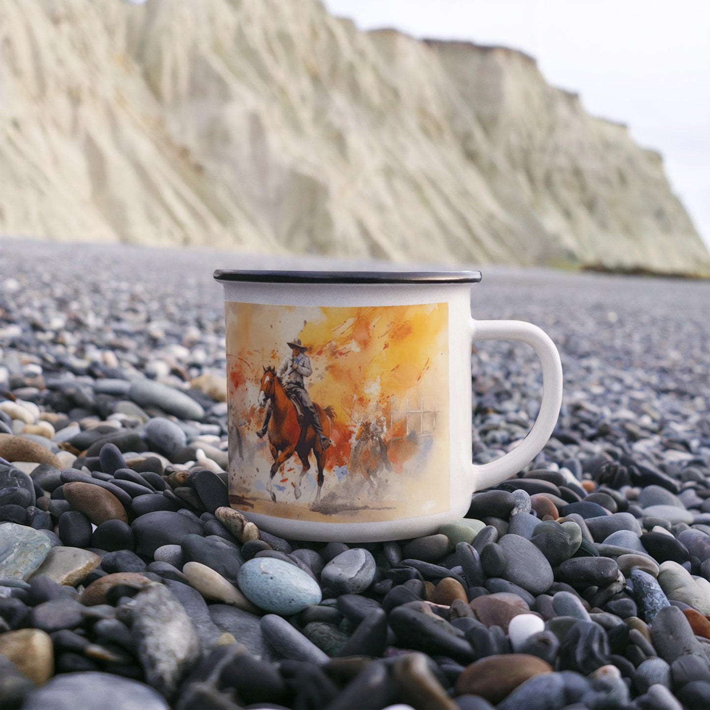 Texas Rodeo Cowboy Enamel Camping Mug – 12oz – Rustic Western Coffee Cup for Outdoor Adventures & Lone Star State Lovers - Mallard Moon Gift Shop