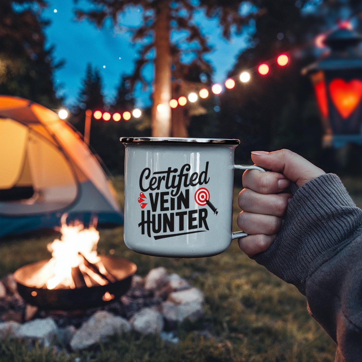 Certified Vein Hunter Camping Mug – Funny Phlebotomist Gift for Lab Techs, Nurses & Healthcare Workers - Mallard Moon Gift Shop
