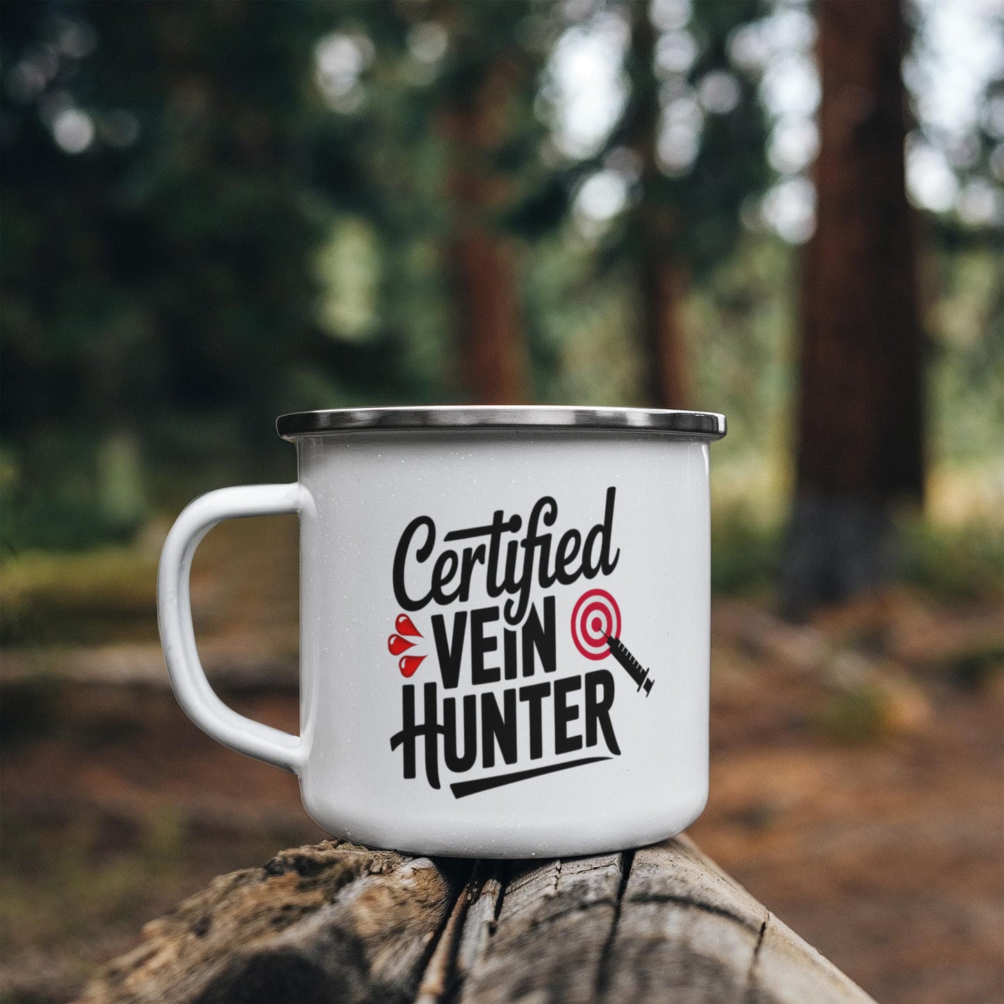 Certified Vein Hunter Camping Mug – Funny Phlebotomist Gift for Lab Techs, Nurses & Healthcare Workers - Mallard Moon Gift Shop