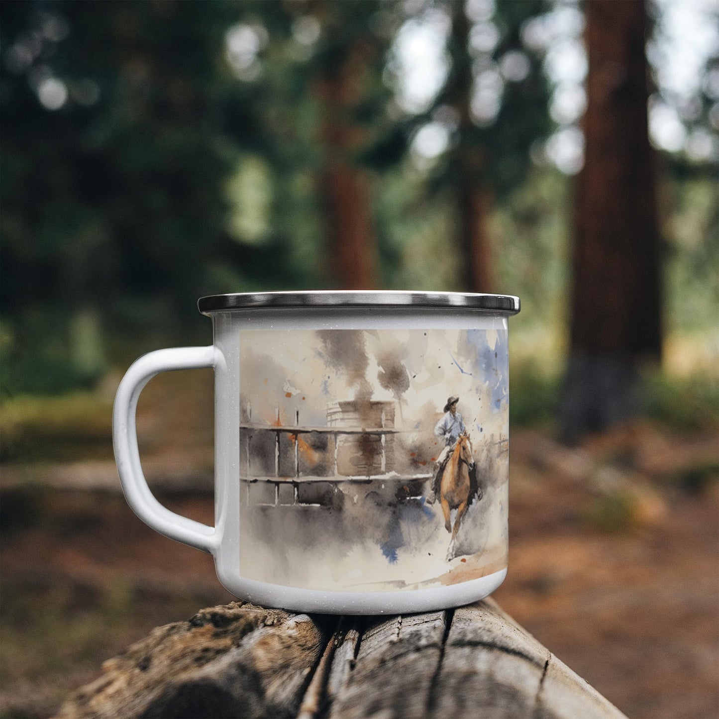 Texas Rodeo Cowboy Enamel Camping Mug – 12oz – Rustic Western Coffee Cup for Outdoor Adventures & Lone Star State Lovers - Mallard Moon Gift Shop