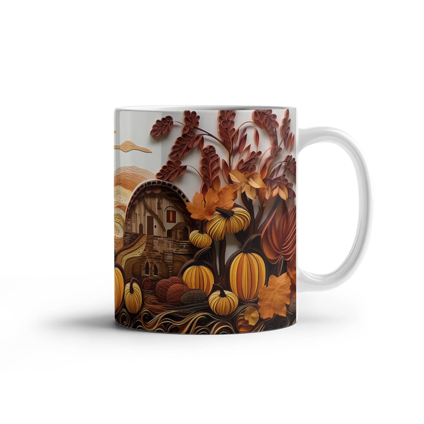 Happy Thanksgiving Coffee Mug – Festive Autumn Pumpkins & Fall Leaves Design – Available in 11oz & 15oz Ceramic - Mallard Moon