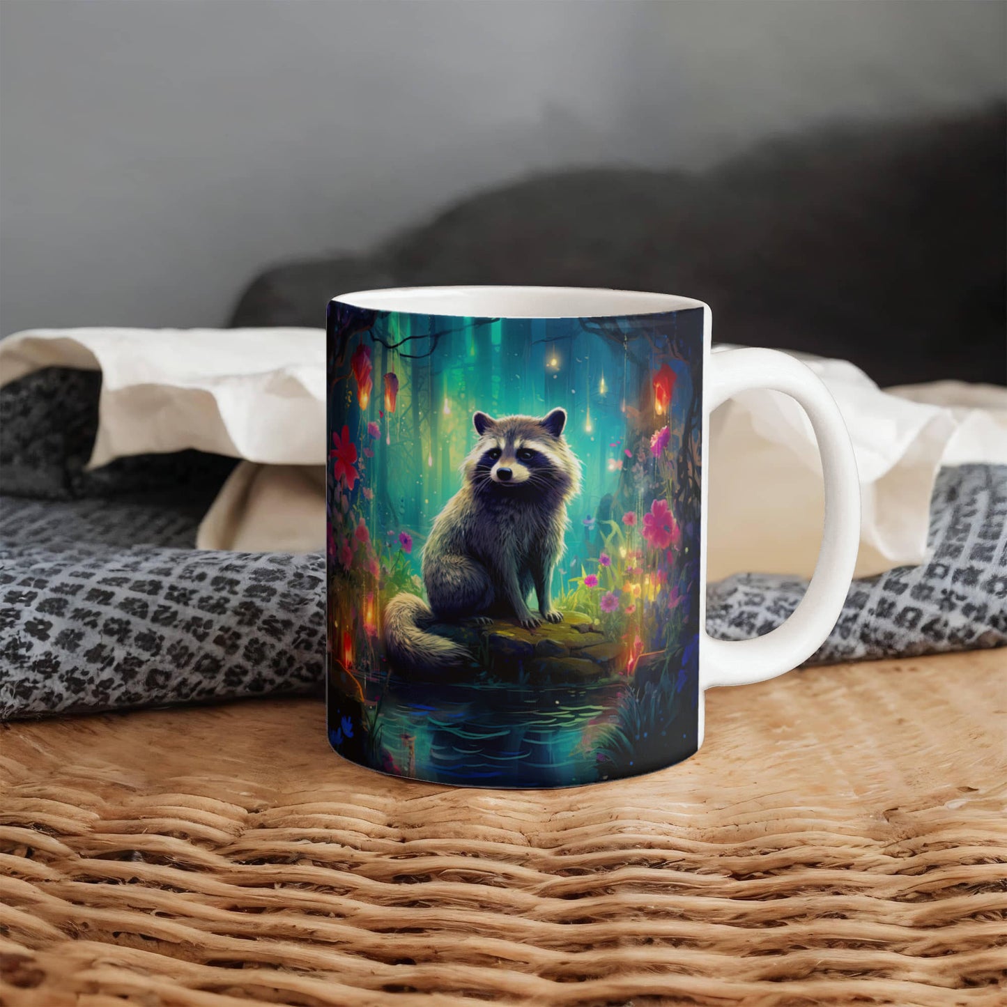 Enchanted Raccoon Coffee Mug – Magical Forest Raccoon Design | 11oz & 15oz Ceramic Mug - Mallard Moon Gift Shop