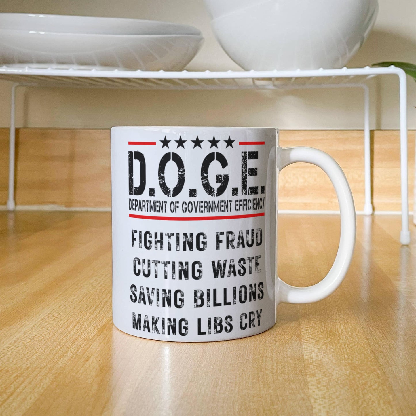 D.O.G.E. Coffee Mug – Funny Conservative Political Gift – Fighting Fraud, Cutting Waste, Saving Billions – 11oz & 15oz White Ceramic Cup - Mallard Moon Gift Shop