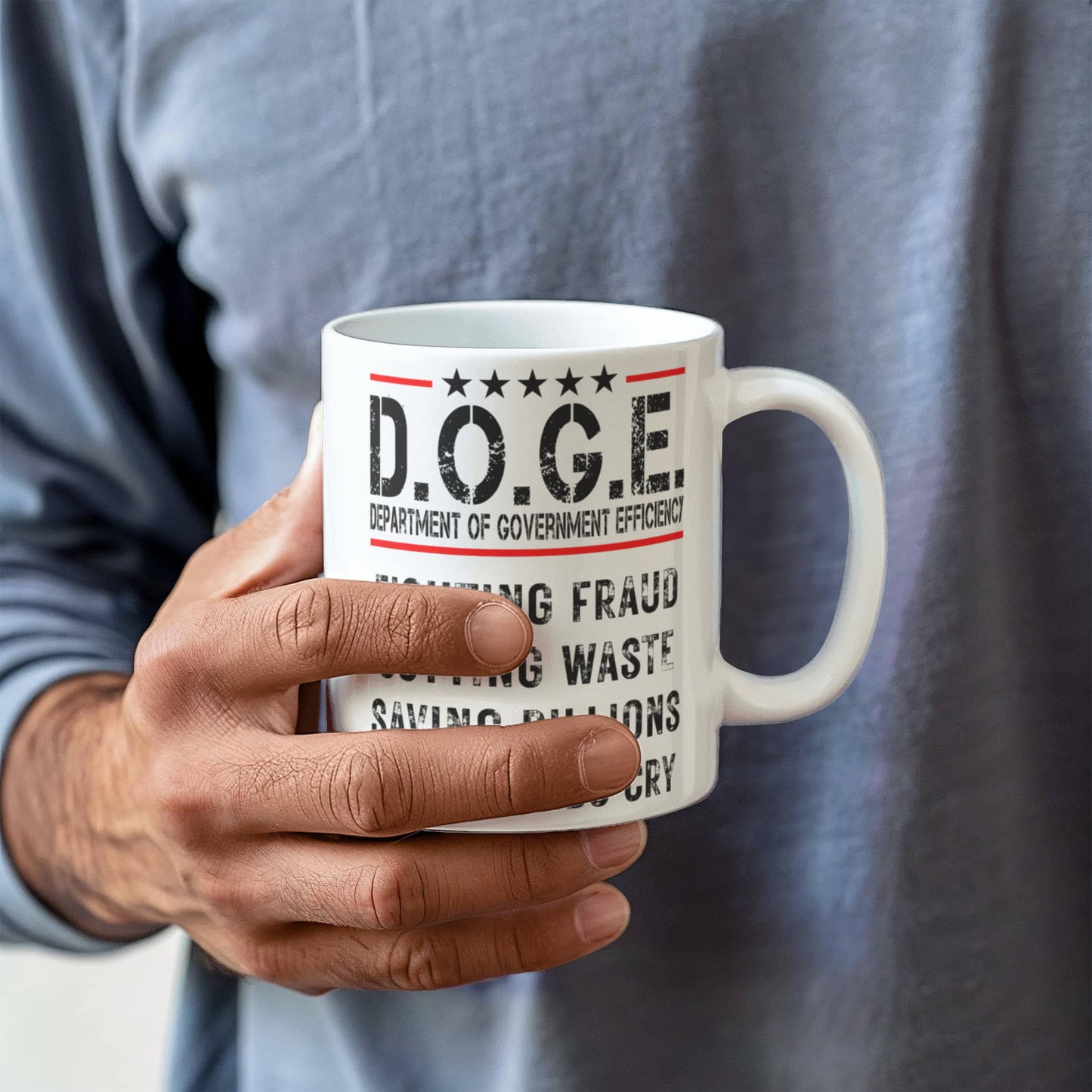 D.O.G.E. Coffee Mug – Funny Conservative Political Gift – Fighting Fraud, Cutting Waste, Saving Billions – 11oz & 15oz White Ceramic Cup - Mallard Moon Gift Shop